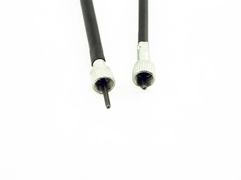 GY6 150cc scooter speedometer cable with metal connectors and black housing on white background