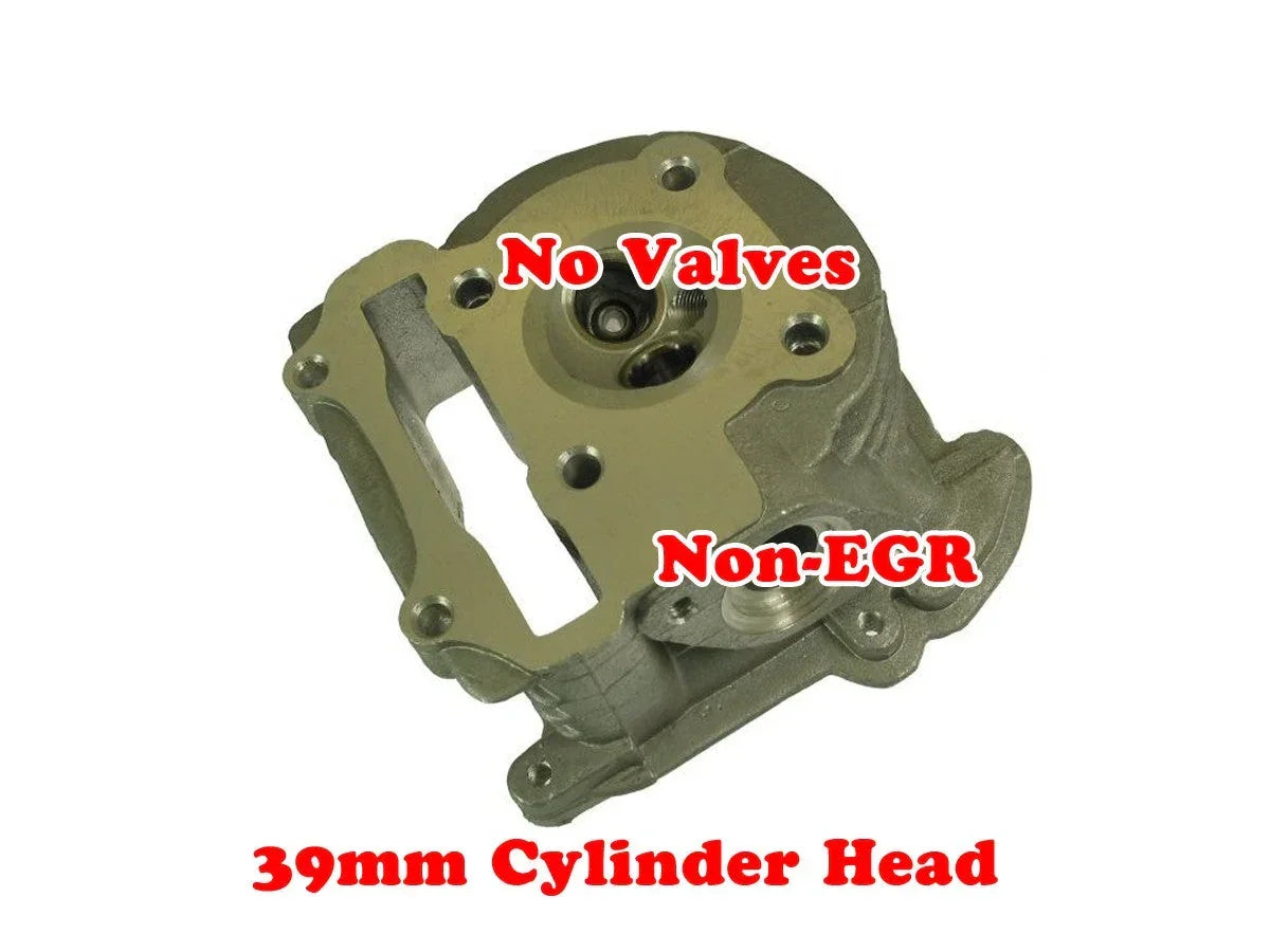39mm 50cc GY6 engine cylinder head without valve, compatible with ChinesePartsUSA scooter parts, close-up view.