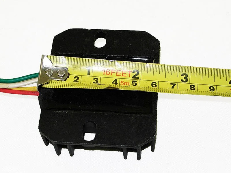 Four-wire voltage regulator rectifier for GY6 scooter, measured with tape, black casing