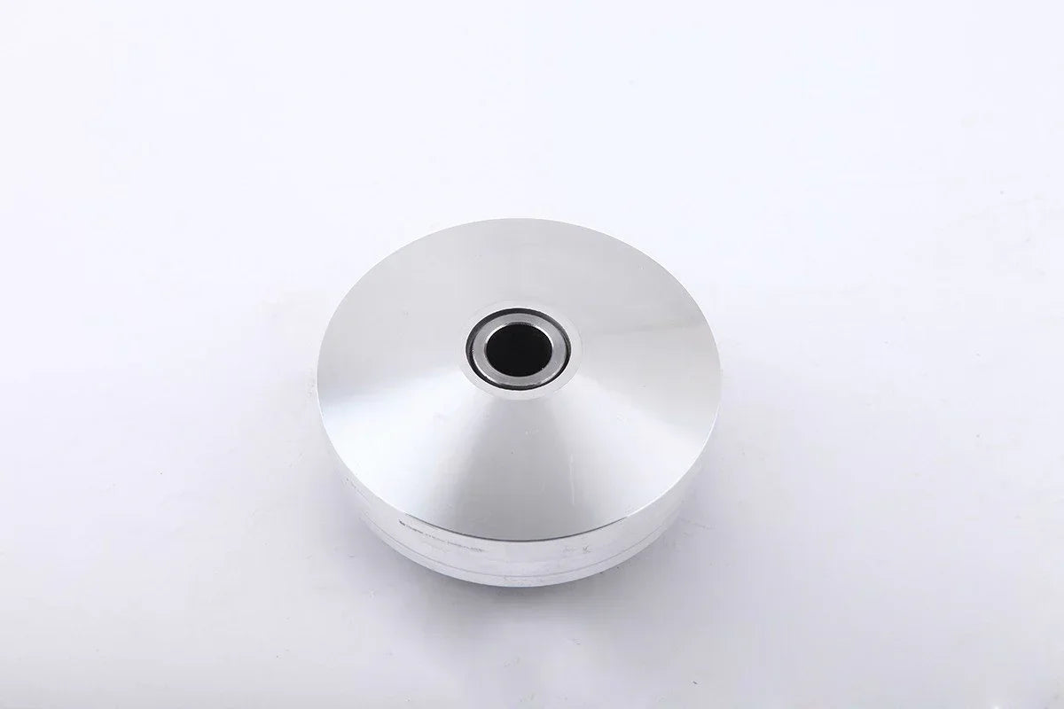 GY6 50cc variator kit part for scooter, round metallic component on white background
