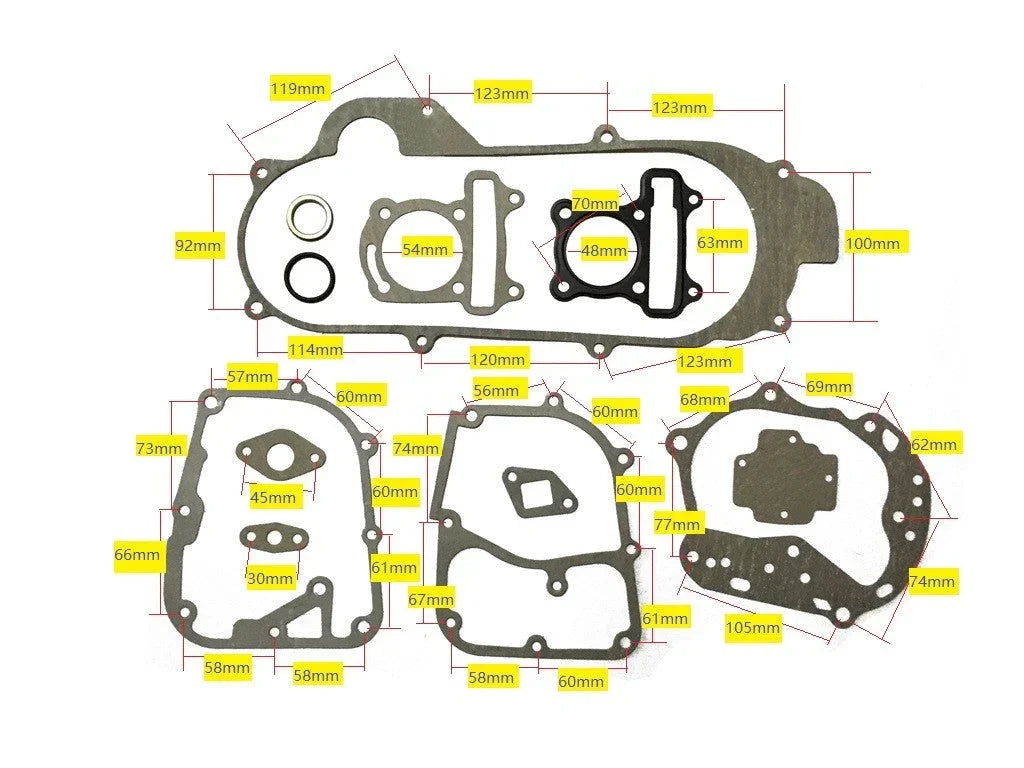 47mm 80cc GY6 short case gasket set for scooter engine, featuring durable gaskets from ChinesePartsUSA.