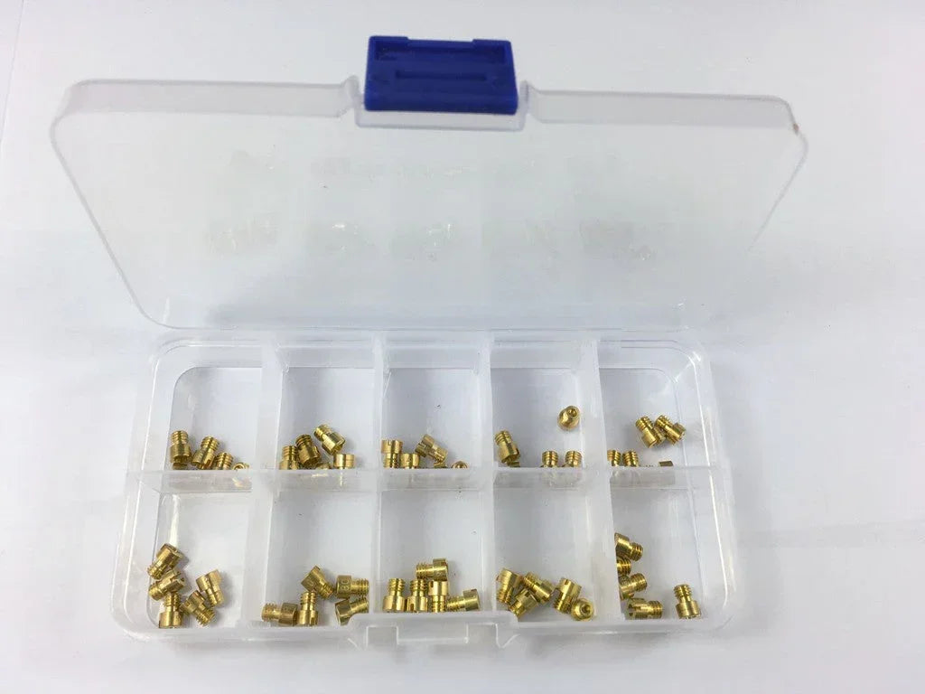 Set of 50 GY6 49cc, 50cc, 80cc, 100cc CVK carburetor main jets for 139QMB and 139QMA engines.