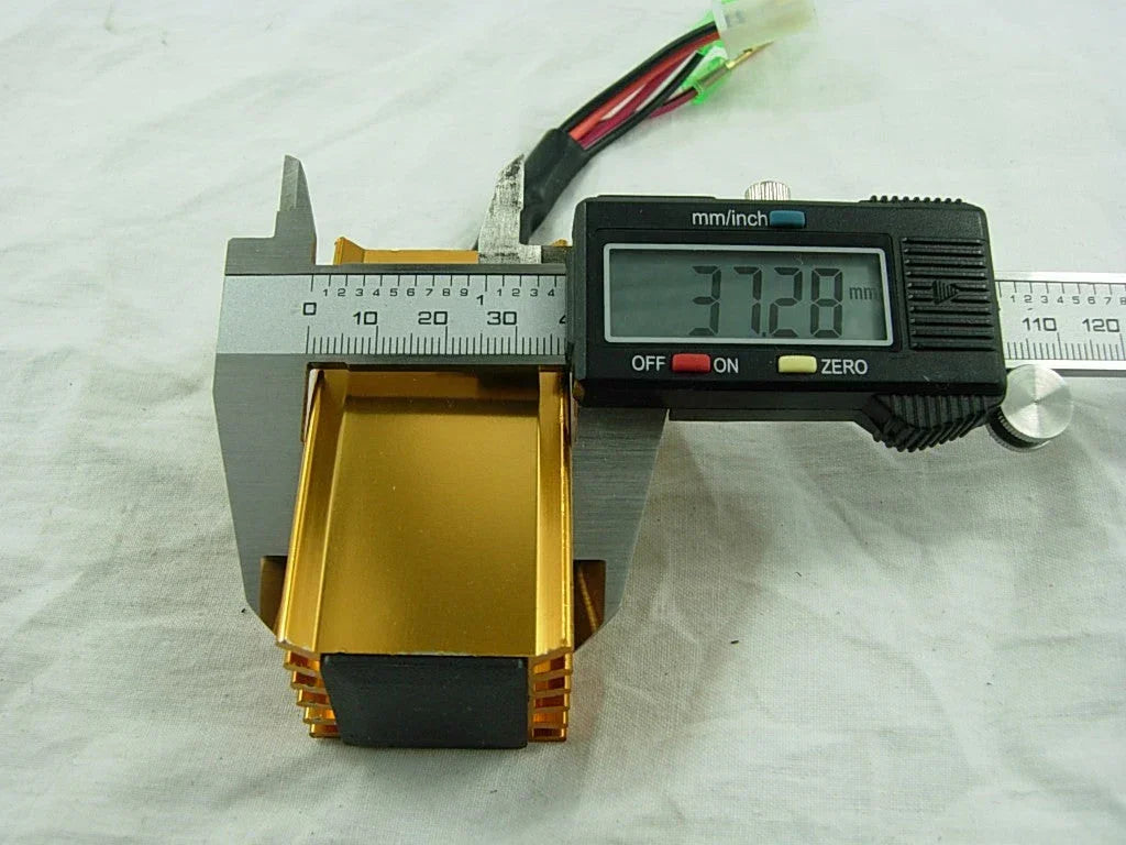Digital caliper measuring gold 50cc 2-stroke CDI unit for scooter or ATV, 37.28 mm wide