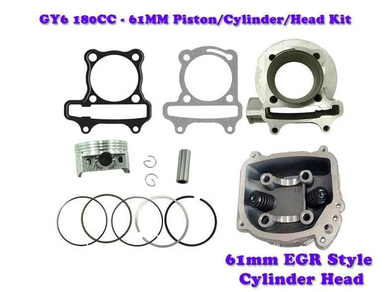 ChinesePartsUSA 61mm cylinder engine kit with EGR head for vehicle repair, showing engine components and parts layout.
