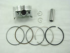 61mm piston set with rings, pin, and clips for GY6 180cc engine, laid out on white background