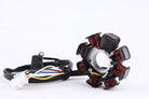 8 poles coils 5 wires AC stator alternator magneto assembly for GY6 50cc engine, showing the coil windings and connection points.