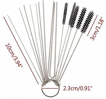 Stainless steel cleaning brushes for motorcycle, scooter, or ATV exhaust pipes, 10cm long with 3cm bristle head