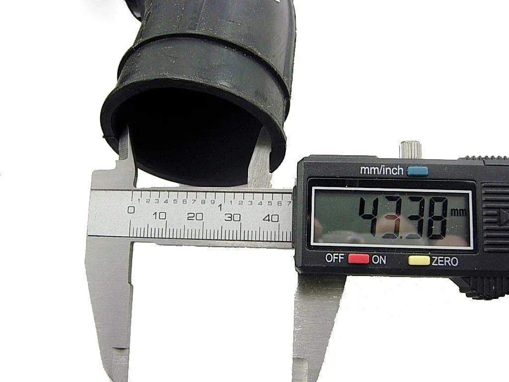 ChinesePartsUSA air filter intake tube for GY6 125cc scooter engine, showcasing the black plastic part with inlet and outlet openings.