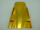 Golden motorcycle front fender guard for dirt bikes or ATVs, durable metal construction with mounting tabs
