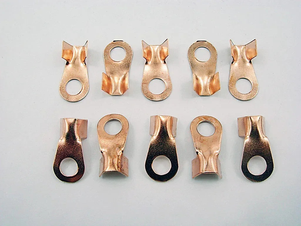 Set of 10 metal battery connector plug pieces from ChinesePartsUSA, showcasing various connector styles and designs.
