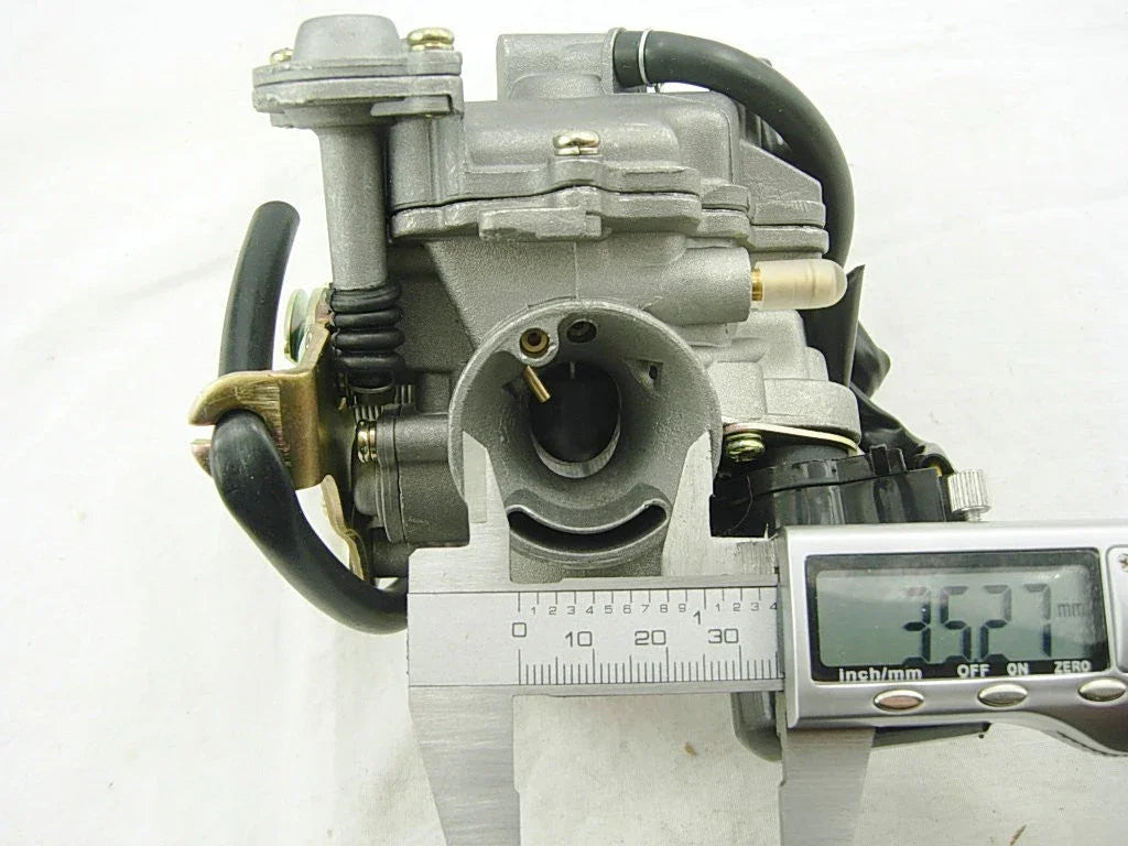 Carburetor for 4 Stroke GY6 49cc 50cc scooter, compatible with Taotao and Kymco, showcasing detailed design and fittings.