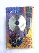 BWS-150 variator drive pulley kit with metal drive pulley, black high speed cam, springs, and roller weights in blister pack