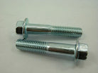 Two ChinesePartsUSA M8x40 flange bolts shown, metal fasteners with flanged heads for secure assembly in automotive or machinery use.