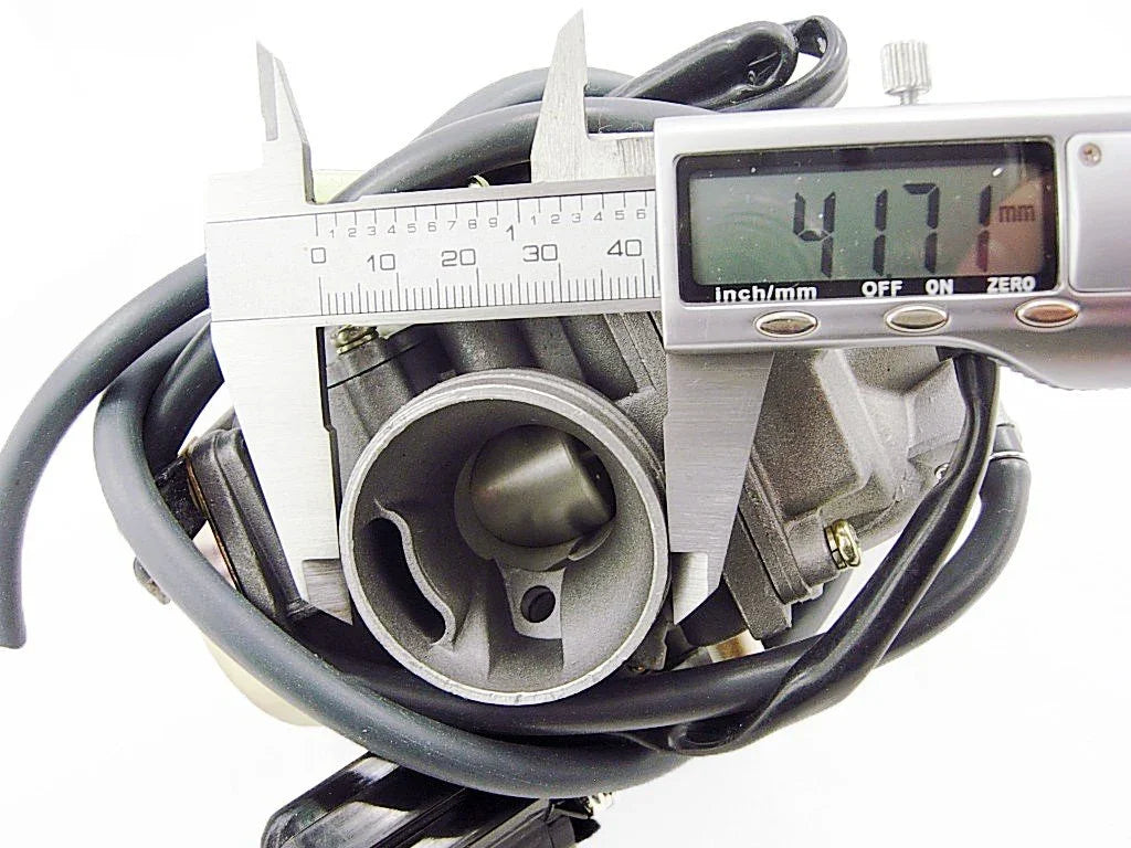 Carburetor for GY6 125cc 150cc engine by ChinesePartsUSA, showcasing detailed design and connection points.