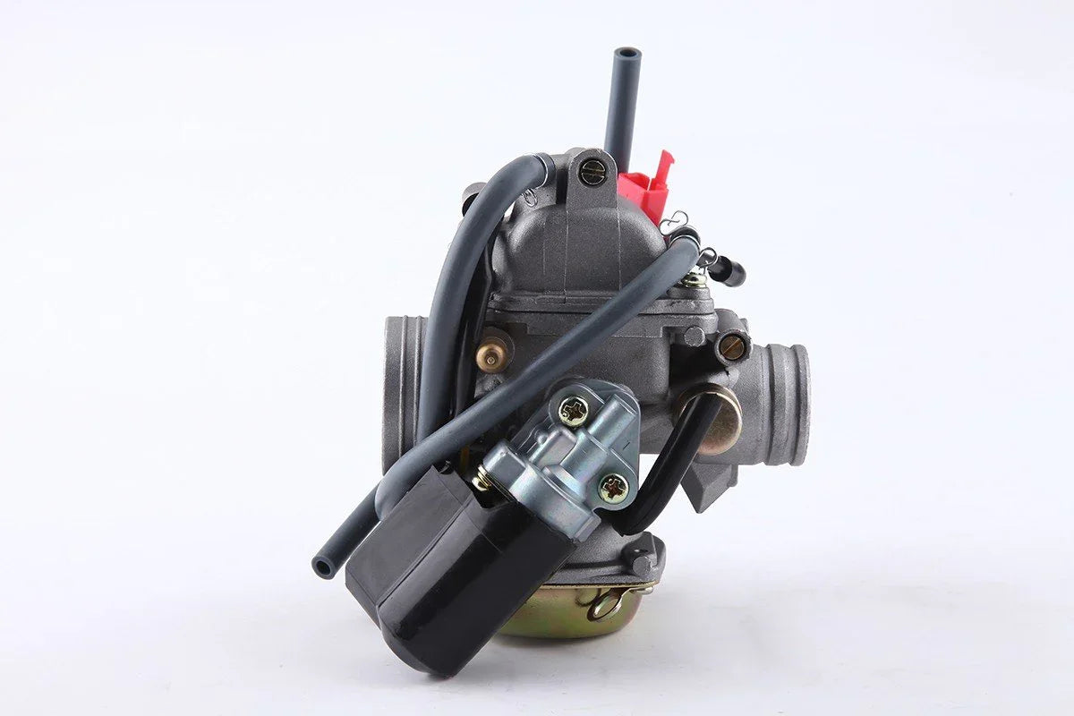 30mm carburetor for GY6 125cc and 150cc engines by ChinesePartsUSA, showing detailed design and connection points.