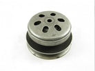 Metal centrifugal clutch with ventilation holes and central spline for small engine machinery