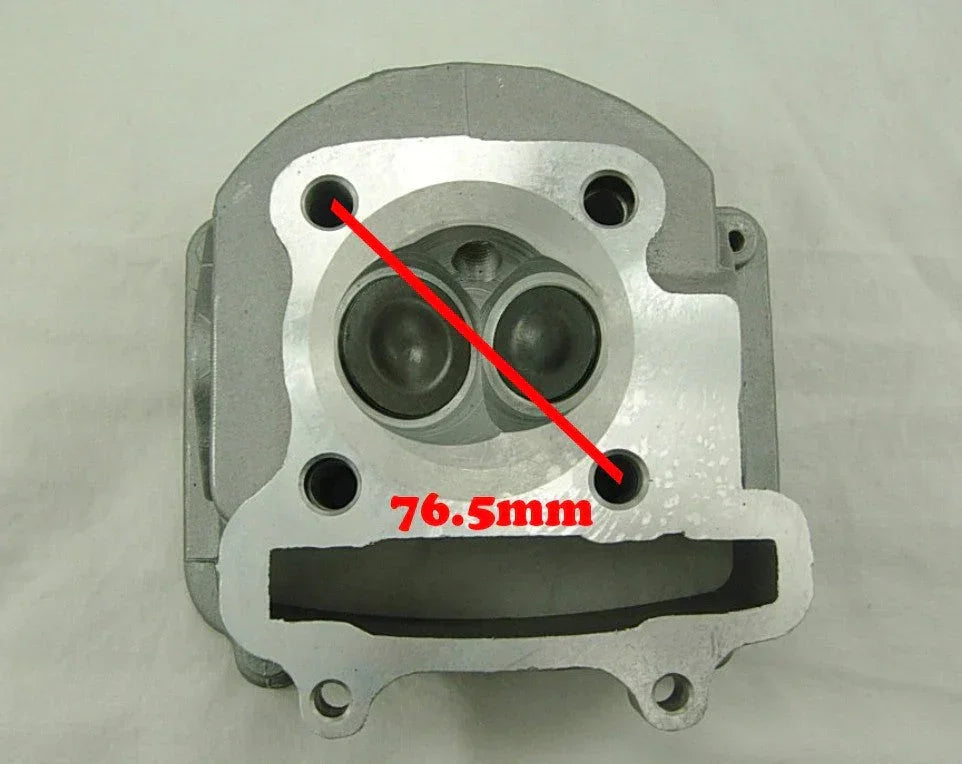 GY6 180cc 61mm bore cylinder head with valve, 76.5mm distance marked, for scooter engine