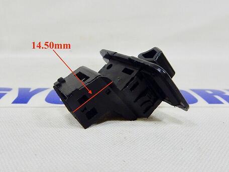 Black plastic motorcycle or ATV electrical connector with 14.50mm measurement, compatible with gas/electric vehicles