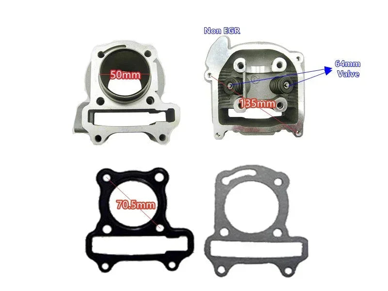 QMB139 50mm big bore cylinder kit non-EGR with 64mm valve and gaskets for scooter engines