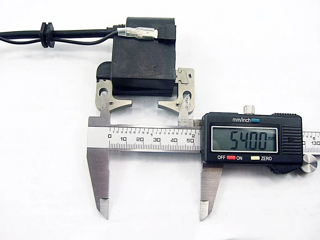 ChinesePartsUSA 47cc 49cc ignition coil for 2-stroke pocket bike mini moto, shown on a small motorcycle engine component.