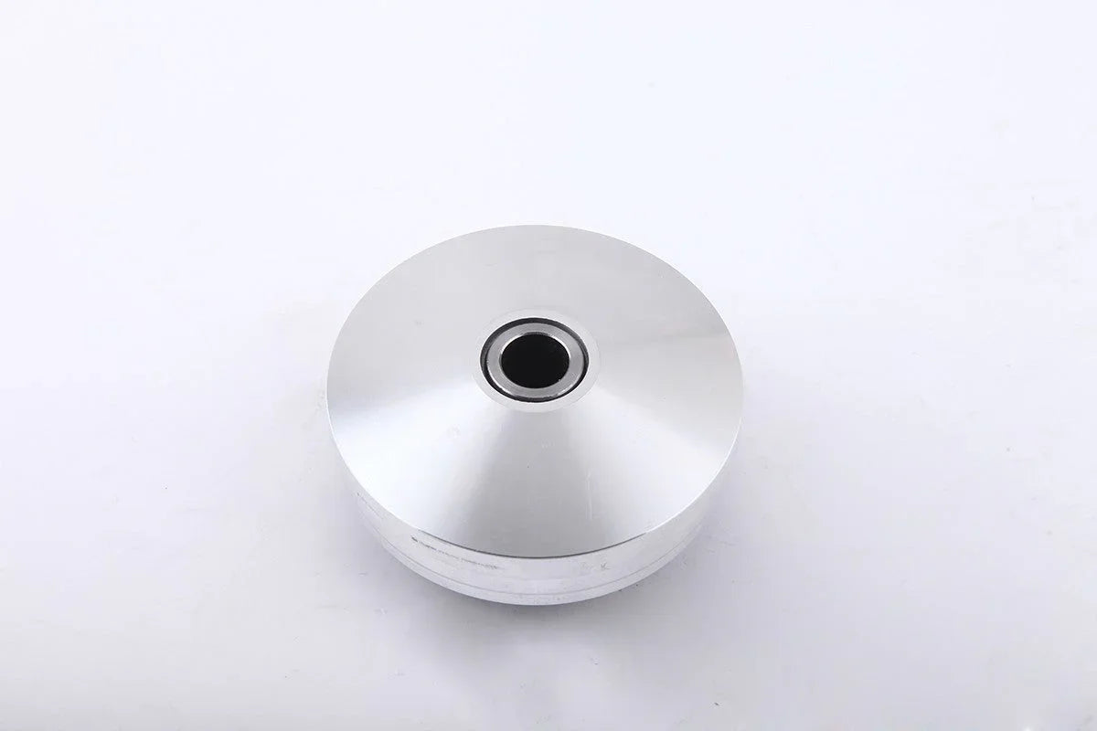 GY6 50cc variator kit component for scooter, metallic disc on white background