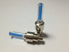 Two blue LED bicycle and car tyre valve lights from ChinesePartsUSA, neon glow for wheels and bike accessories.