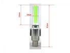 Two yellow LED car and bike bicycle tyre wheel valve lights, universal neon LED wheel accessory by ChinesePartsUSA