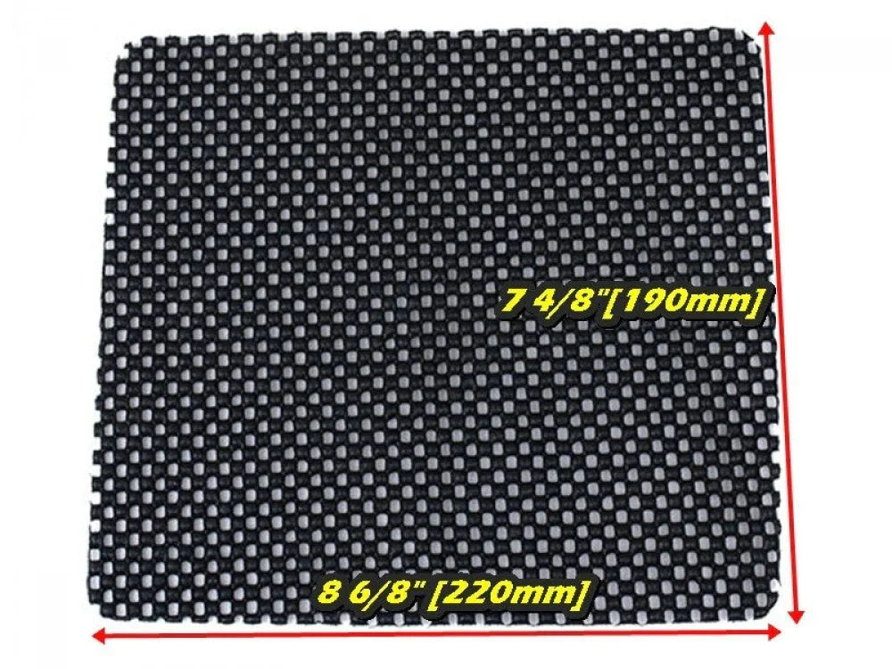 Black universal auto dashboard anti-slip mat, mesh design, 220mm x 190mm dimensions shown