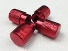 Set of four red aluminum tire valve stem caps for motorcycles, scooters, and ATVs