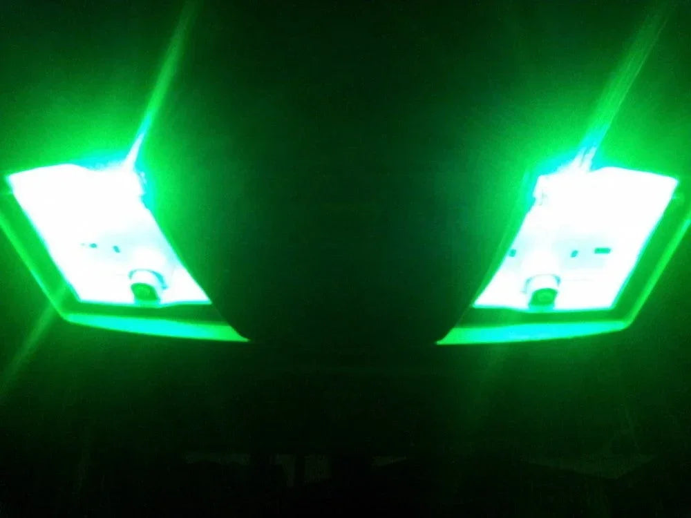 Green 5050 LED bulbs from ChinesePartsUSA, universal accessory for automotive or decorative lighting in a clear view.