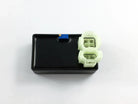 Black vehicle electrical component with white connectors and blue resistor, for motorcycles, ATVs, UTVs