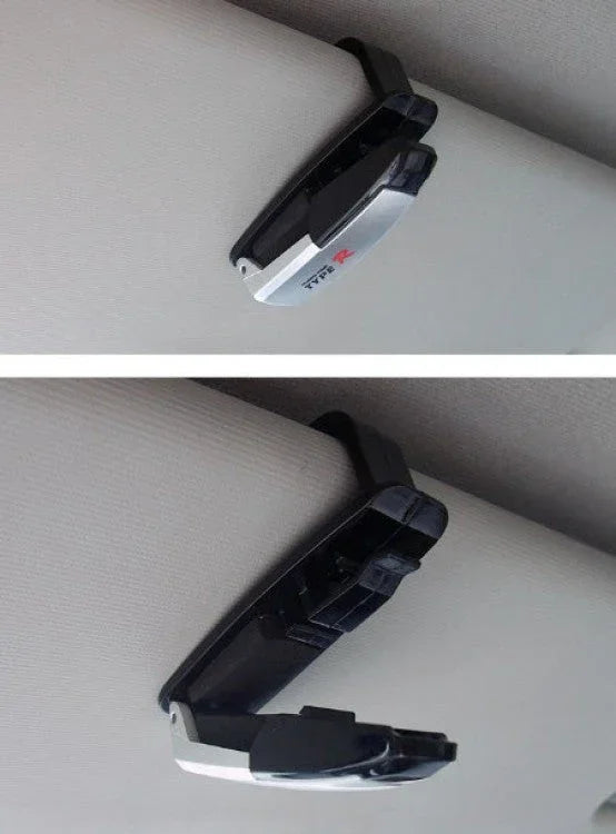 Silver car accessories clip holder for sunglasses, cards, and pens, designed for universal auto and vehicle use by ChinesePartsUSA.