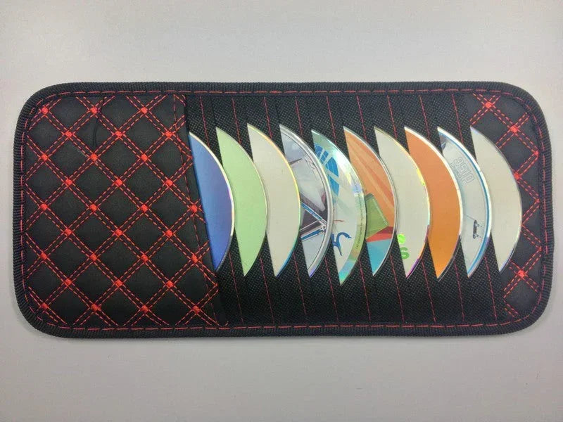 ChinesePartsUSA sun visor organizer for CDs and DVDs, holds up to 10 discs, universal accessory for vehicle sun visors.