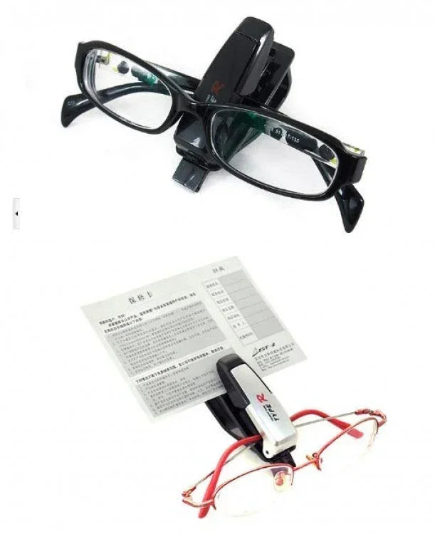 Universal car accessories sunglasses clip with card and pen holder, designed for auto and vehicle interior use.