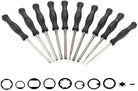 10-piece carburetor adjustment screwdriver set with various tool tip shapes, black handles