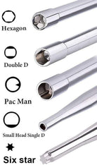 Carburetor adjustment tool set with hexagon, double D, Pac Man, single D, six star heads