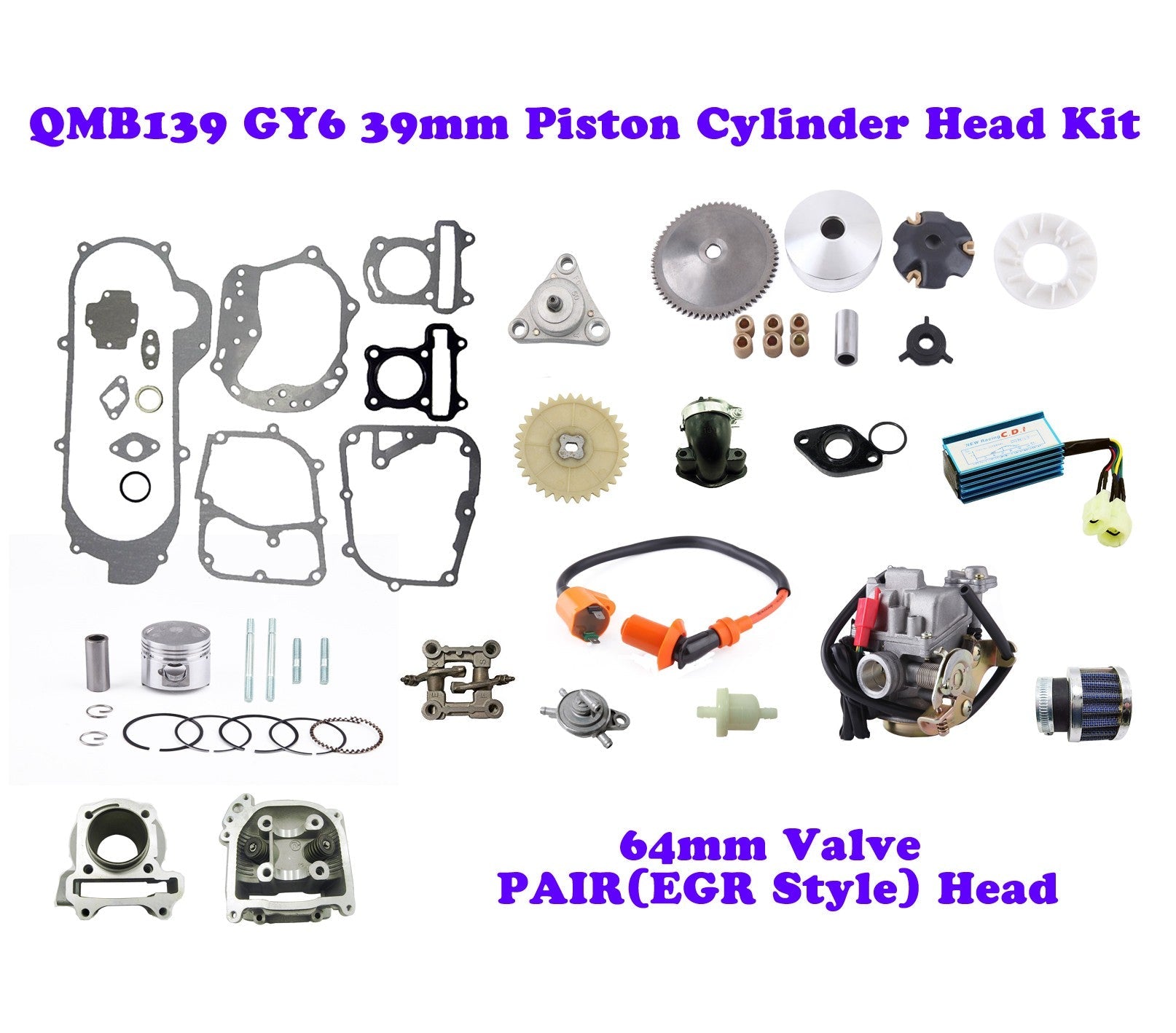 39mm QMB139  engine Kit w/ Head(64mm-EGR PAIR)