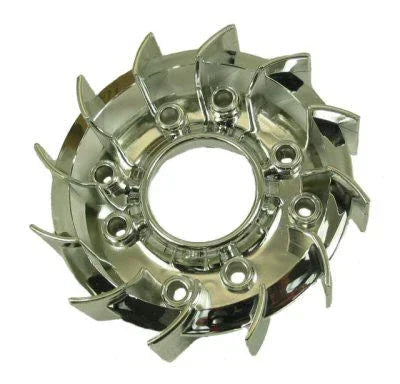 Second generation GY6 performance turbo fan, high-flow cooling fan for scooter engines, designed for improved airflow and engine performance.