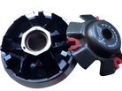 High performance variator drive pulley with 14g roller weights, showing detailed design and construction.