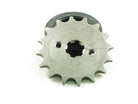 Metal sprocket gear with 13 teeth and central hole, placed on a white background