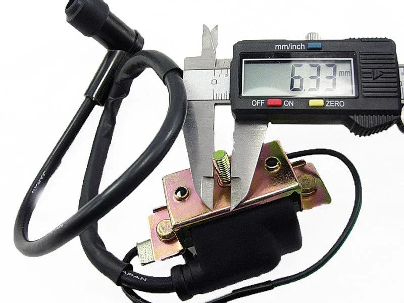 50-125cc dirt bike ignition coil for off-road motorcycles, black coil with wiring, compatible with various dirt bike models.