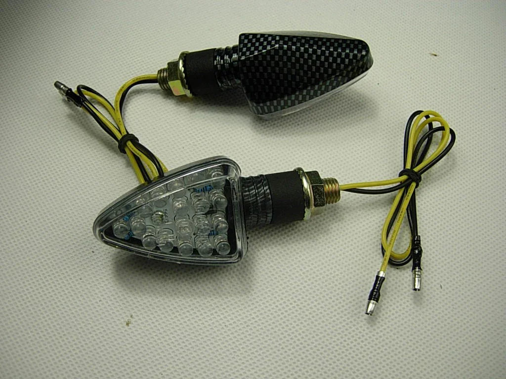 Mini Universal Motorcycle LED Stalk Turn Signals Blinker Lights Clear/Carbon - ChinesePartsPro