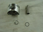 Dirt bike piston for 125cc engine, compatible with various models, shown in black metal with precision machining details.