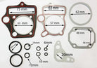 Dirt bike repair gasket set with cylinder seals for 50cc engine, suitable for small motorcycle maintenance and repairs.