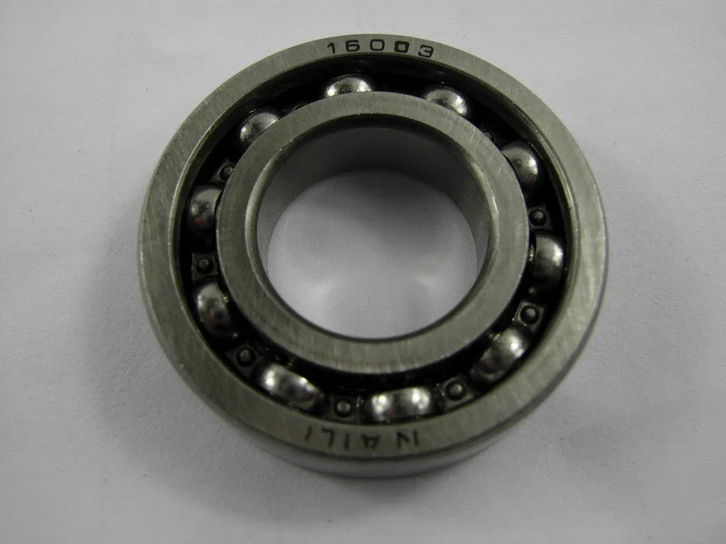 Metal ball bearing 16003 for motorcycles, scooters, ATVs, or go-karts on white background