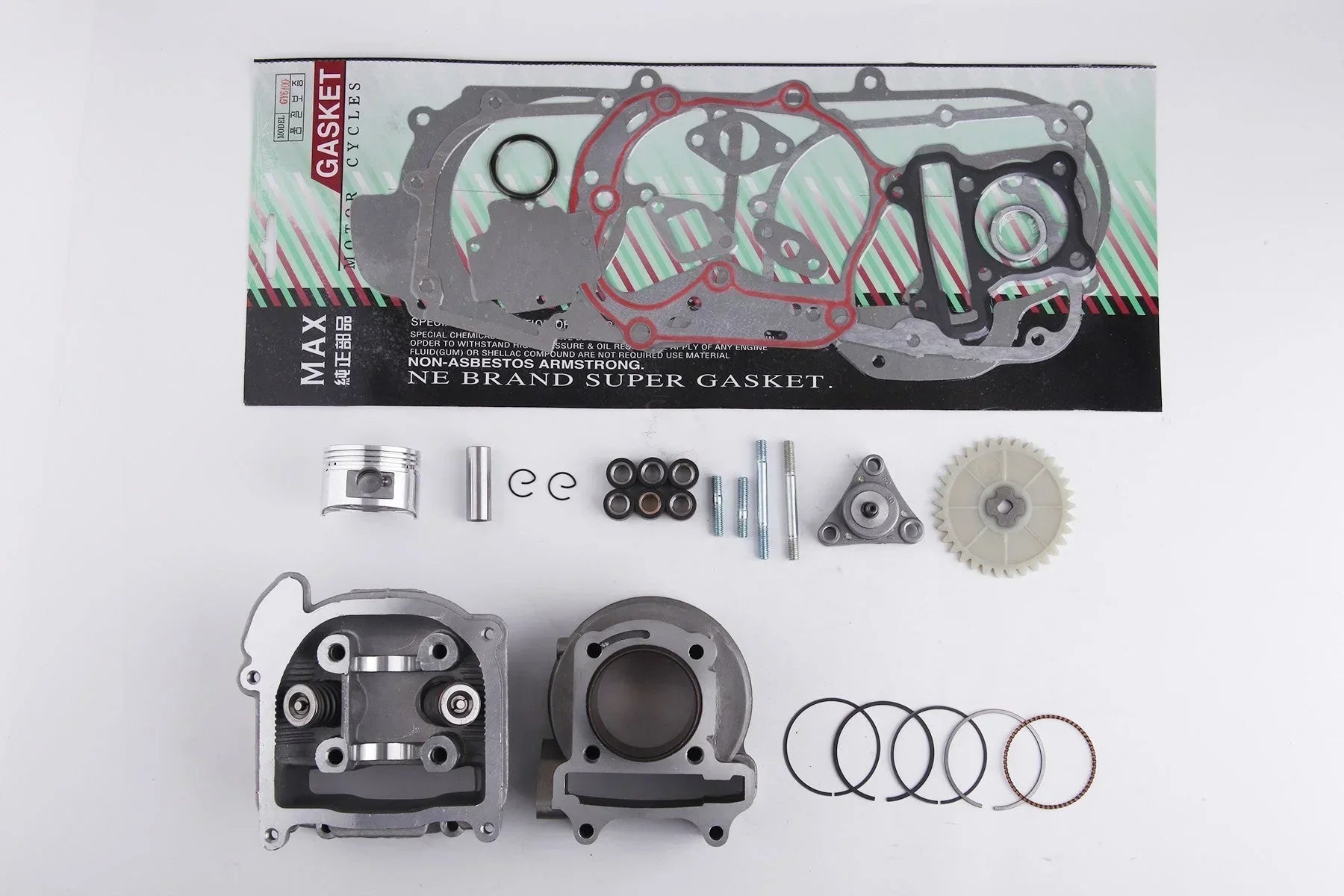 39mm bore engine kit for GY6 50cc engine, includes essential parts for engine rebuild or upgrade.