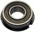 Close-up of a black sealed ball bearing with metal inner and outer rings