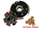 High performance variator drive pulley with 13g roller weights, showcasing durable construction and precise engineering.