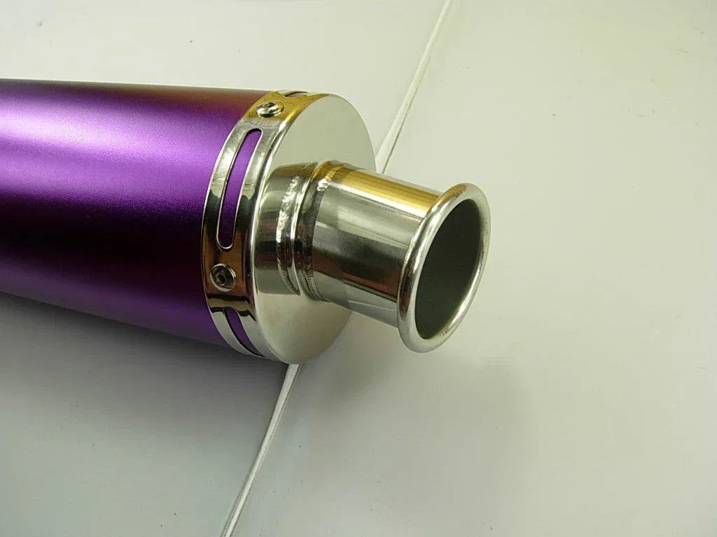 Matte purple performance muffler exhaust for GY6 50cc to 250cc scooters, compatible with various engine sizes.