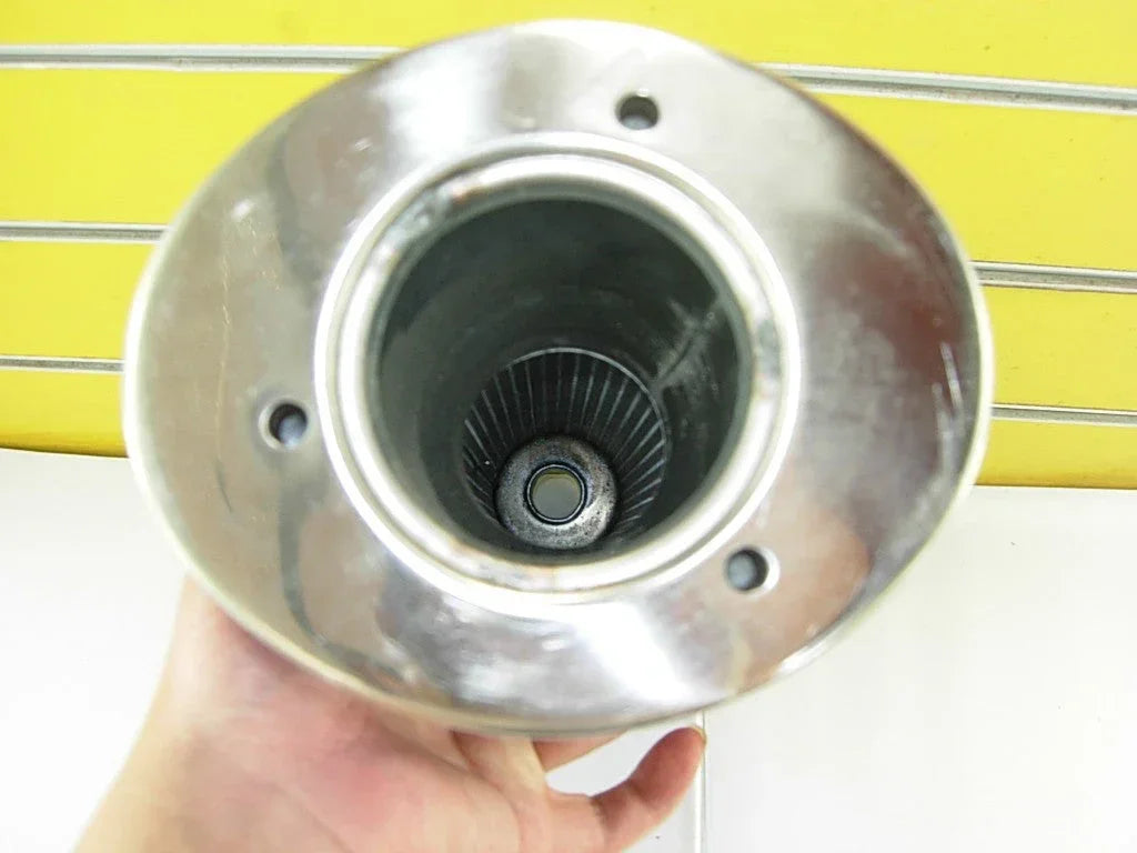 Metallic blue Performance Muffle exhaust for GY6 50cc to 250cc scooters, motorcycle parts, in a close-up view.